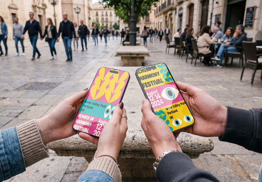 Mockup of City Hands With Mobile Phones AI