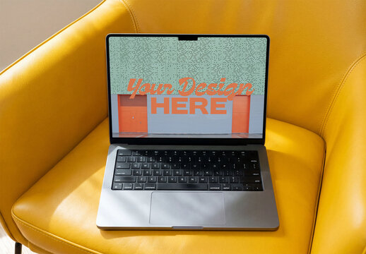 Mockkup of Laptop on a Chair Generative AI