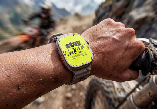 Mockup of Watch Displays Screen Outdoors Generative AI