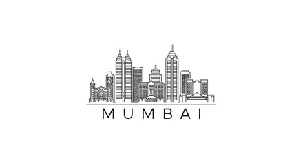 Fototapeta premium Mumbai Skyline, India: Minimalist Architectural Illustration, Line Art