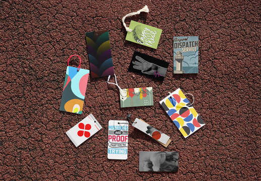 Mockup of Multiple Hang Tag on a Surface
