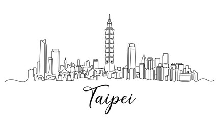 Naklejka premium Taipei Skyline: Modern Cityscape, Minimalist Line Art.