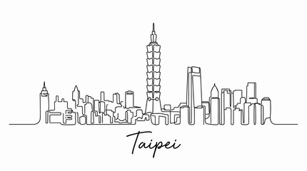 Naklejka premium Taipei City Skyline Minimalist Line Art on White Background