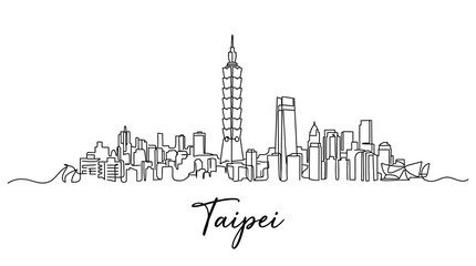 Naklejka premium Taipei City Skyline Minimalist Line Art on White