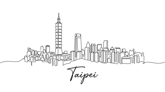 Taipei City Skyline One Line Drawing ? Taiwan Architecture