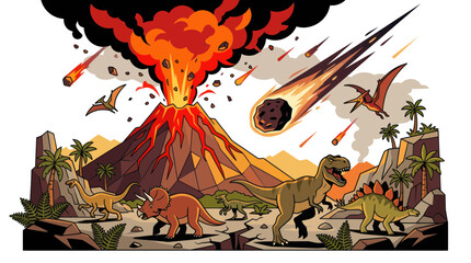 Dinosaur Extinction Event: Volcano Eruption, Meteor Shower, and Prehistoric Landscape © Fiji
