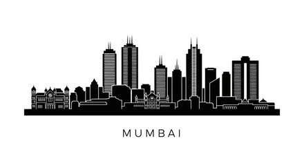 Obraz premium Mumbai Skyline Silhouette Graphic: Black and White Illustration