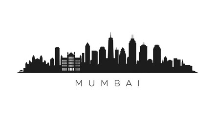 Fototapeta premium Mumbai Skyline Silhouette: Iconic Cityscape Black and White Illustration