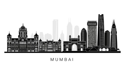 Fototapeta premium Mumbai Skyline Silhouette Graphic: Architectural Panorama