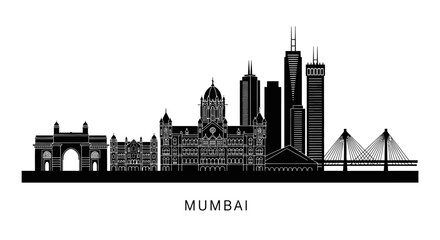 Obraz premium Mumbai Skyline Silhouette: Iconic Cityscape of Maharashtra, India