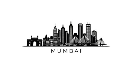 Obraz premium Mumbai Skyline Silhouette: Iconic Cityscape Vector Illustration