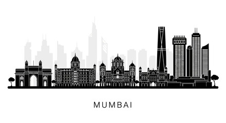 Obraz premium Mumbai Skyline Silhouette: Iconic Cityscape Vector Illustration
