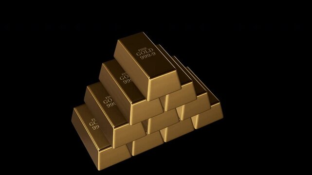 3D Gold Bars Pyramid Seamless Animation | Alpha channel