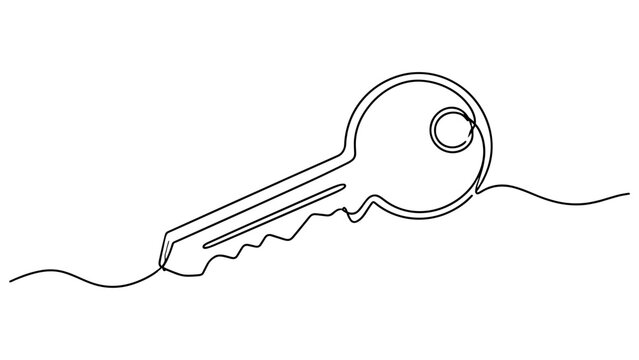 Clean one line drawing of a key symbolizing access, security, ownership, protection, and opportunity.
