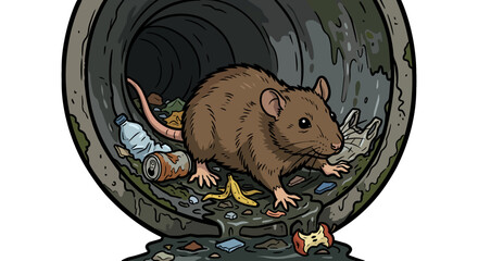a rat foraging in a sewage pipe.