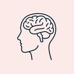 Obraz premium A simple line drawing of a human head with a brain inside it