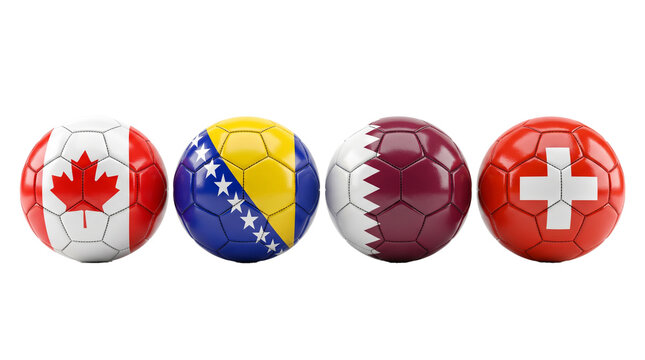 World Cup 2026 GROUP B teams ball flags. 3d illustration. 
