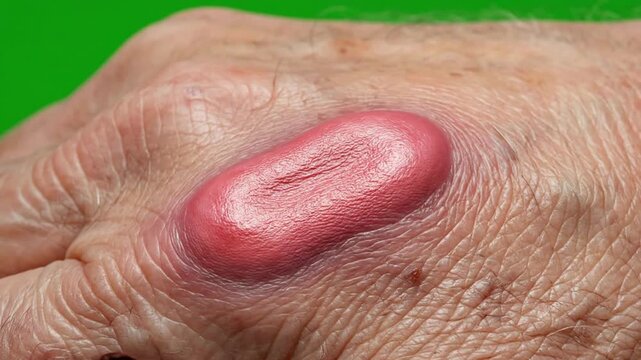 Medical skin healing process: close-up of wound scab peeling off human hand