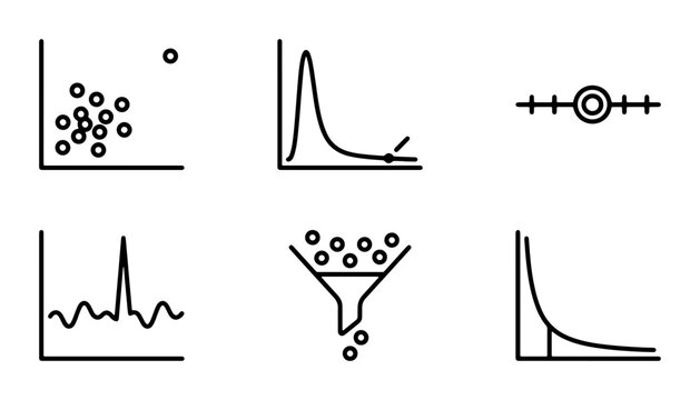 Statistical Data Visualization Icons, Scientific Graph Symbols, Data Analysis Vector Set, Research Charts and Diagrams