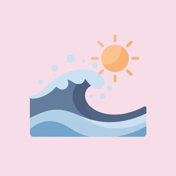 A simple illustration of a wave with the sun in a pastel pink background