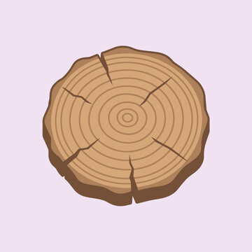 A detailed illustration of a circular wooden tree trunk slice