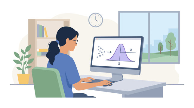 Female office worker seated at computer desk.