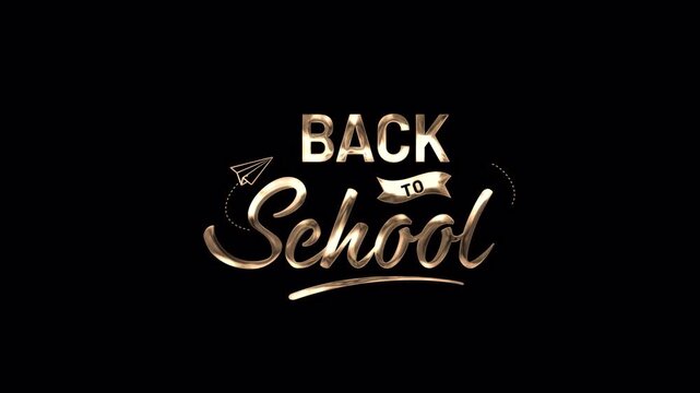 Stylish design with metallic letters spelling out back to school atop a golden background, enhanced with a small paper airplane. Perfect for backtoschool promotional materials.