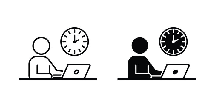 Minimal office hours icon collection for website UI showing business timing schedule and availability in clean vector style