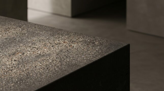 Minimalist luxury kitchen countertop with speckled granite texture in natural light