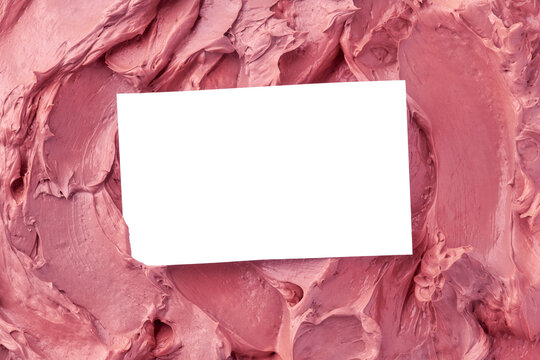 Png business card mockup on pink frosting texture