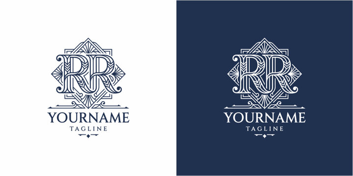 Monogram logo design with ornate patterns.