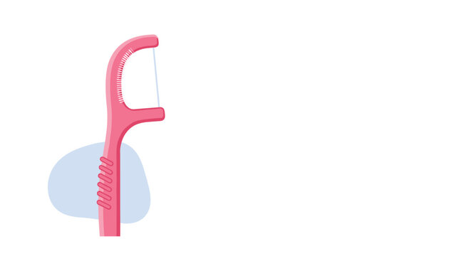Pink plastic dental floss pick tool designed for interdental cleaning and maintaining good oral hygiene and health.