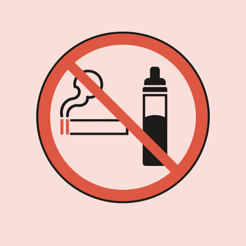 A red circle with a slash through a cigarette and a vaping device