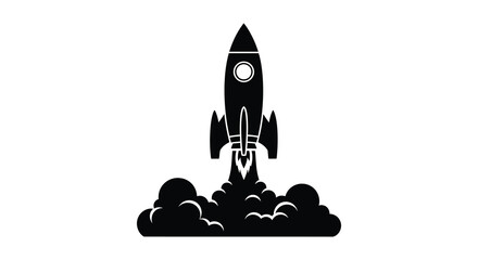 Rocket ship with flames launching black silhouette © bridal creation