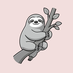 Obraz premium A cute cartoon sloth is sleeping peacefully on a tree branch