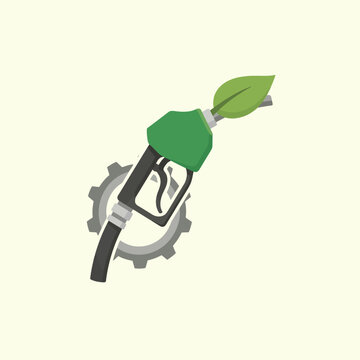 A green fuel pump with a leaf and a gear on a light background