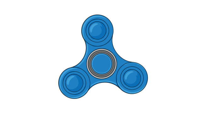 Close-up illustration of a bright blue fidget spinner toy with three arms and a central bearing isolated on white.