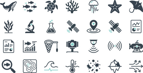 marine life and research icons set flat whale © LightFrame
