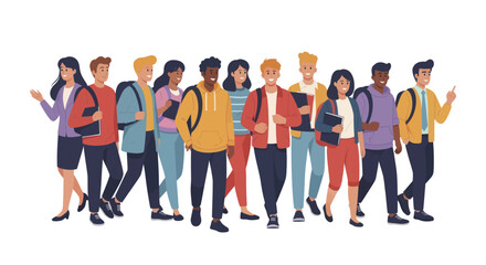 Diverse group of young students walking together. © Tomo