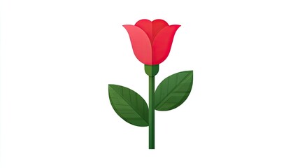 Fototapeta premium Single stylized red flower bud stands upright against a plain bright background.