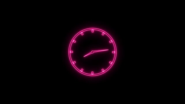Analog clock animation on transparent background . Clock icon flat style. Twenty four hours clock hand spinning animation. Analog clock spinning animation with alpha channel in ..