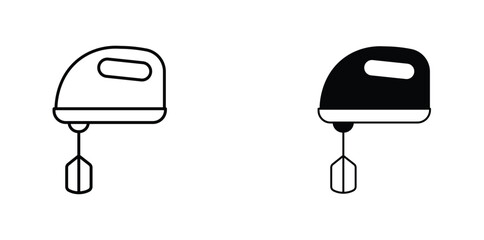 Minimalist electric hand mixer icons, black and white kitchen appliance vector set, modern handheld food blender symbols for cooking apps © Najma