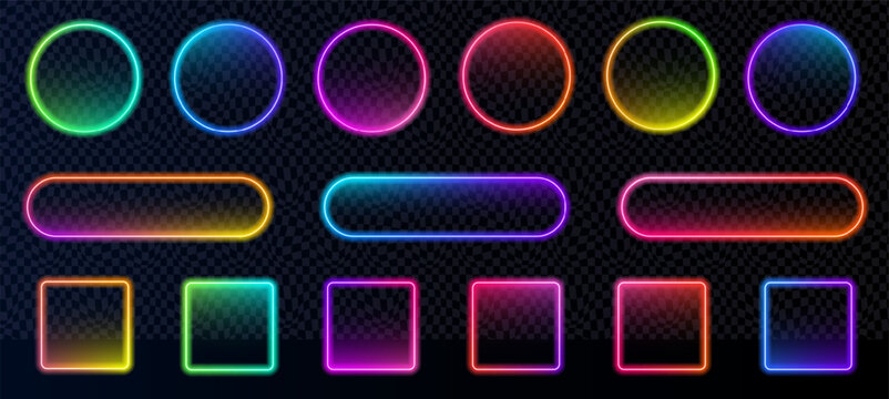 Vibrant neon action call web element with bright light glow and futuristic style for app, banner or casino ui.