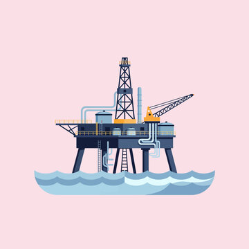 An offshore oil rig platform is floating on the ocean water surface