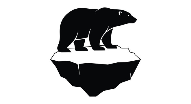Polar bear on ice floe black and white silhouette