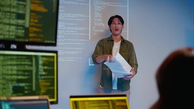 software engineers team developing autonomous AI agents and agentic terminal coding in a cowork environment.Concept of constitutional AI,agentic coding,large language models and reinventing software. 