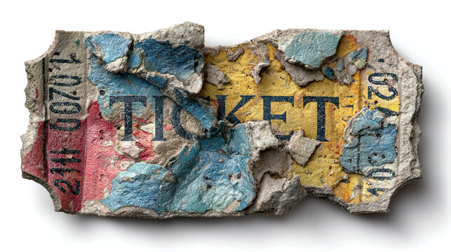 Torn ticket stub isolated on white background, symbolizing missed opportunity, loss, chance, guidance, reflection, decision-making, setback, and conceptual metaphor