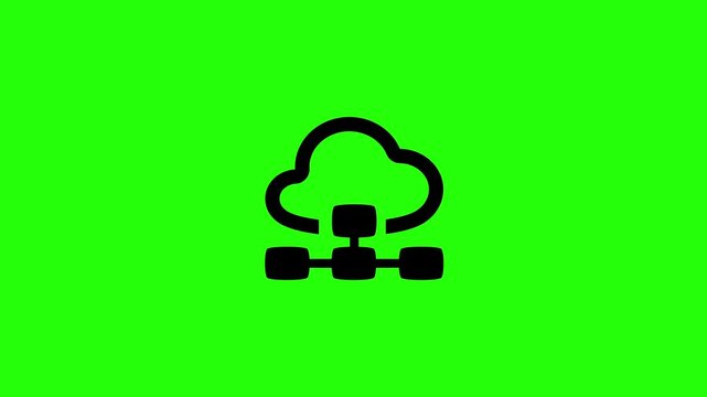 Dynamic 4K resolution asset containing a database cloud linked to interconnected transfer nodes bouncing. Clean popup icon graphic for files sharing hosting network.