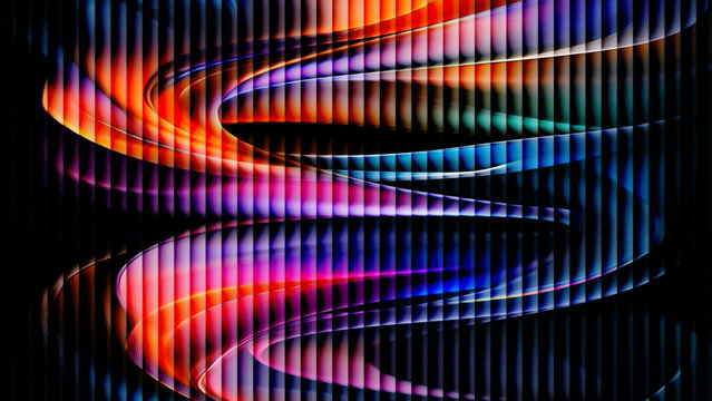 Colorful abstract vector background with waves, curves, and bright rainbow lines, featuring dynamic motion, fractal patterns, and vibrant blue, yellow, and orange energy, texture and design backdrop