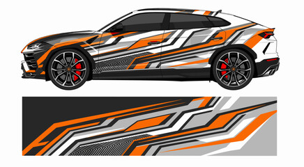 Obraz premium Orange and grey geometric vehicle wrap livery graphic.